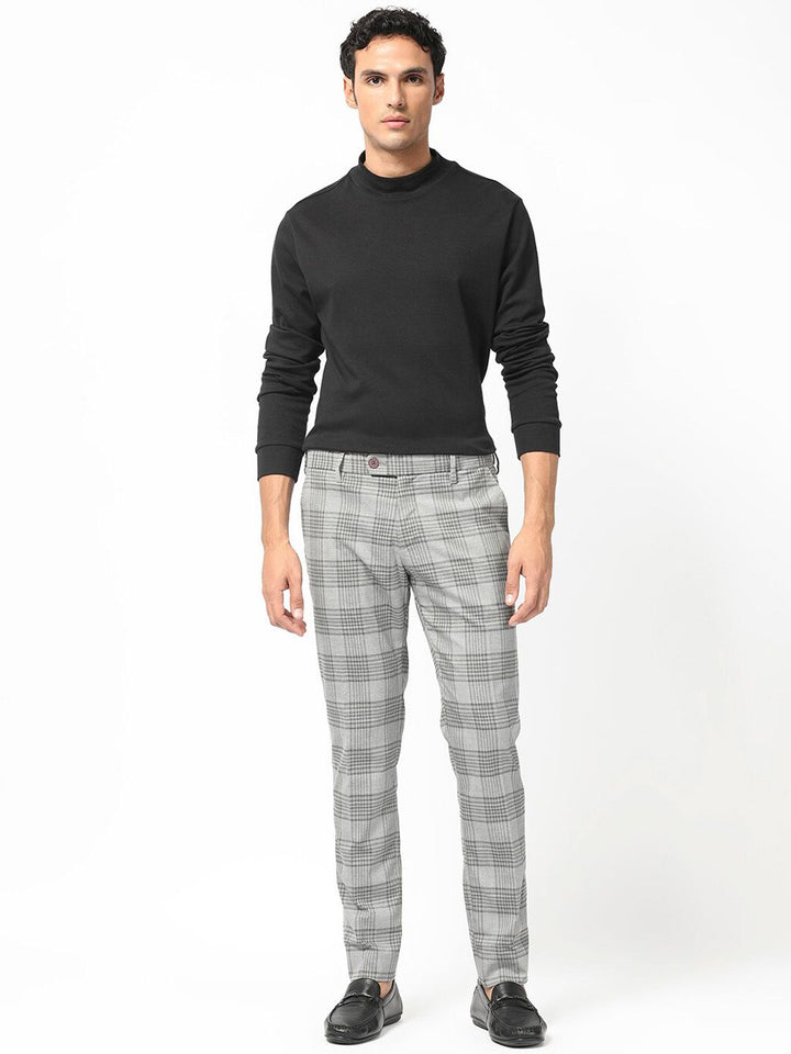 RARE RABBIT Men Rowe Mid-Rise Checked Slim Fit Trouser