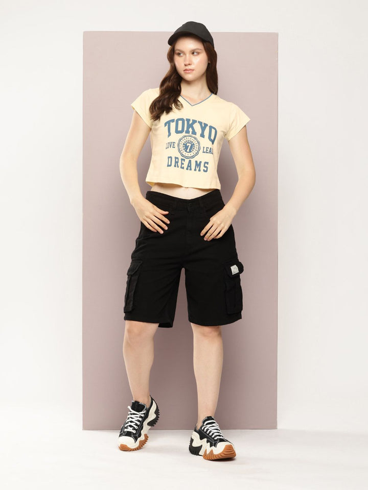 DILLINGER Typography Printed Crop Pure Cotton T-shirt
