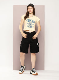 DILLINGER Typography Printed Crop Pure Cotton T-shirt