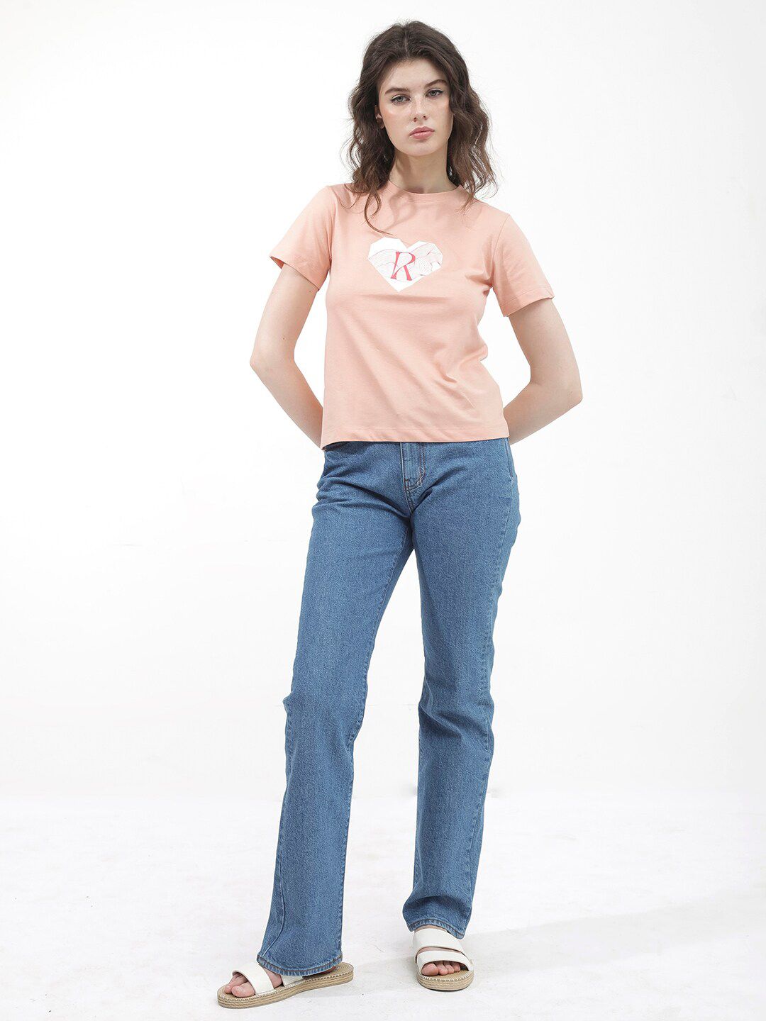 RAREISM Round Neck Short Sleeves Printed Cotton T-shirt