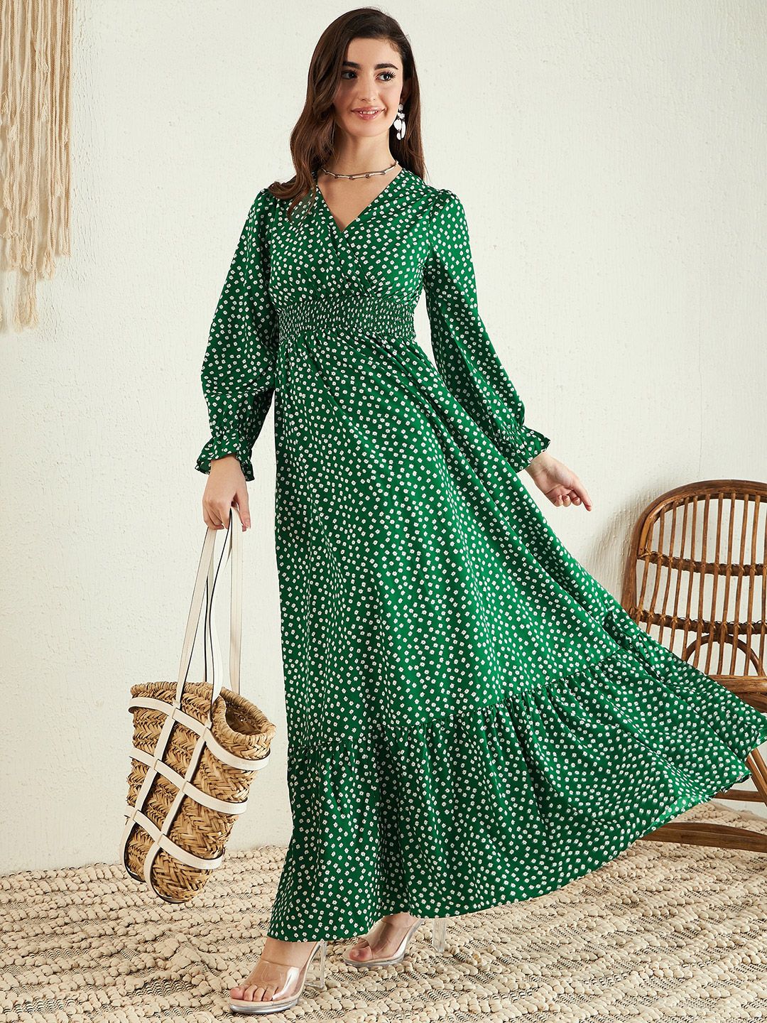 Berrylush Floral Printed Puff Sleeve Maxi Dress