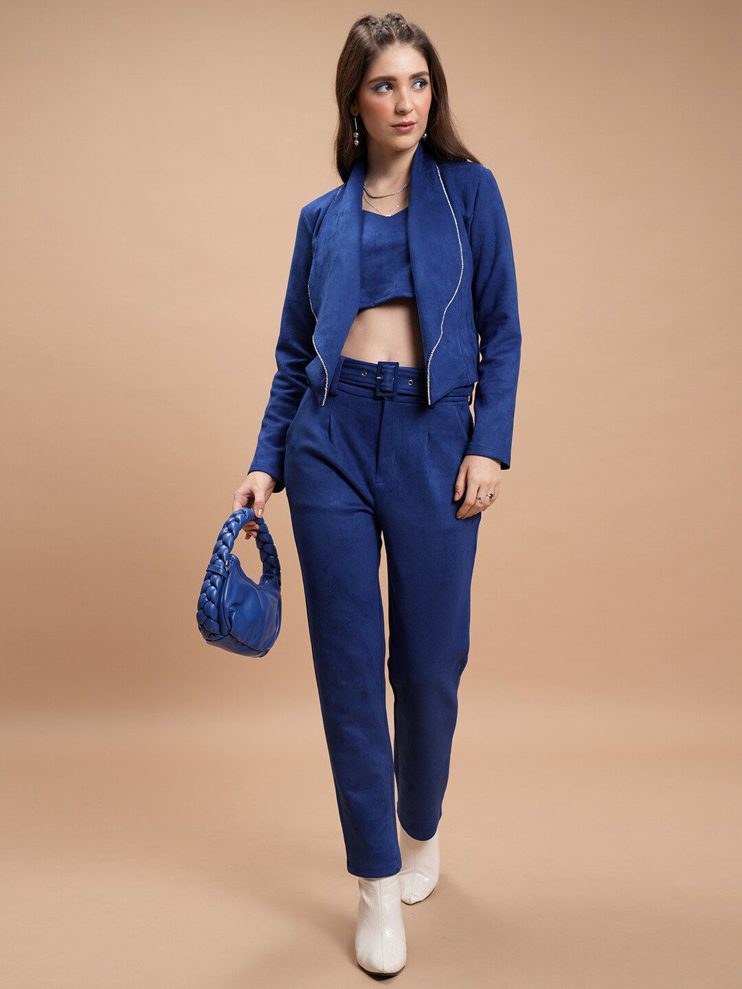 Tokyo Talkies Crop Top With Blazer And Trousers