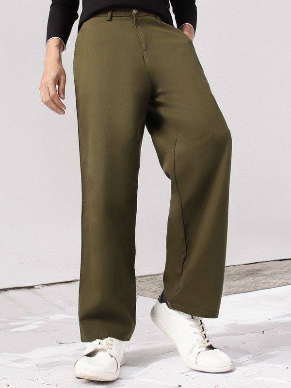 Urbano Fashion Men's Dark Loose Baggy Fit Non-Stretchable Solid Chino Trousers
