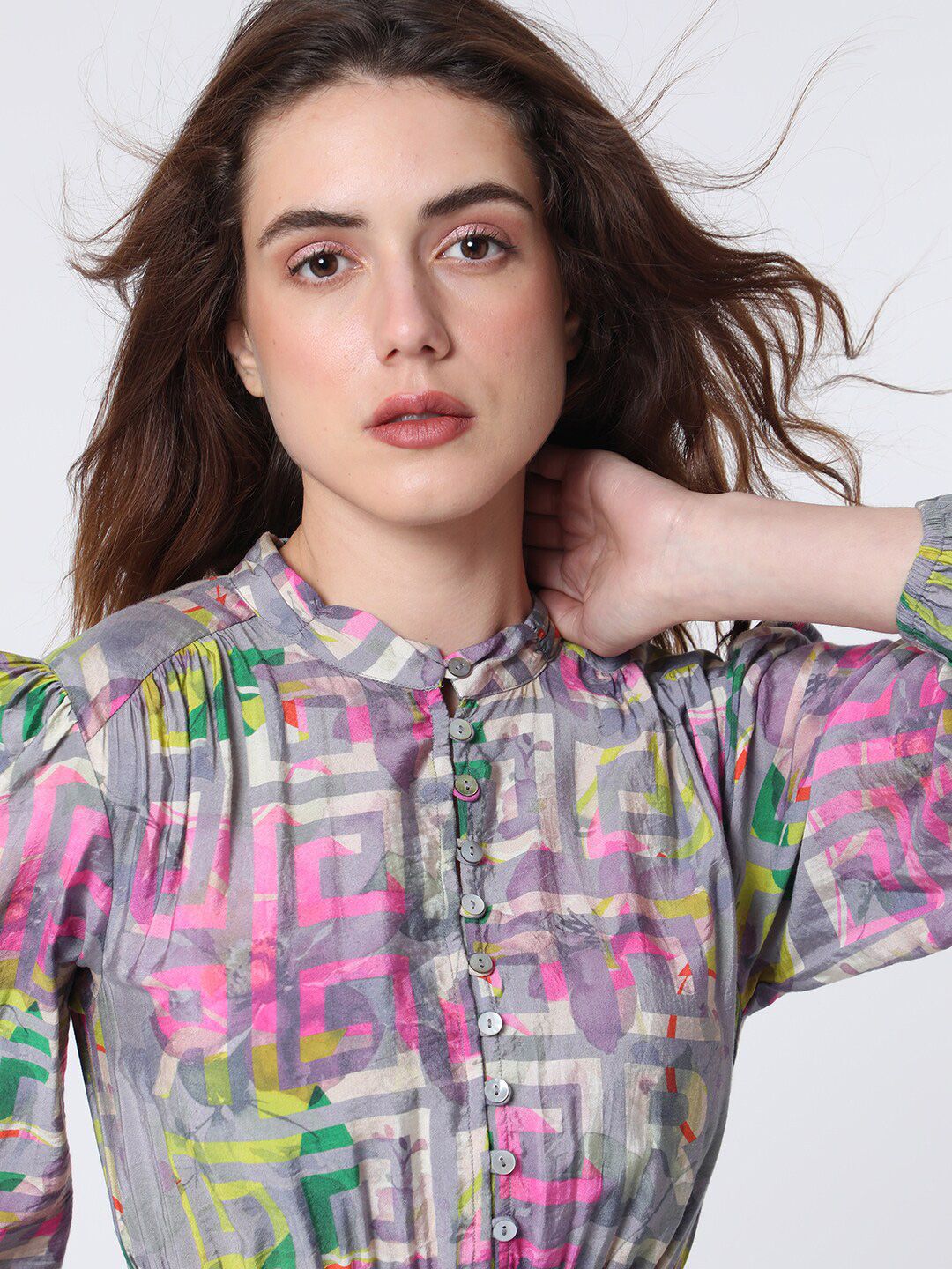 Rareism A-line Geo Floral Midi Dress