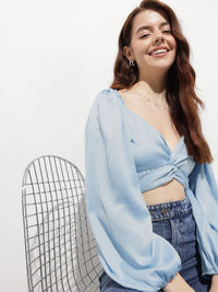 DressBerry Powder Blue Twist 'em Up Smocked Crop Top