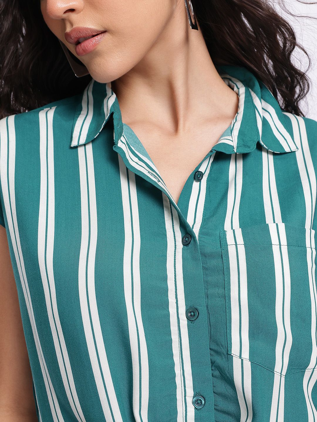 DressBerry Striped Cinched Waist Crop Shirt-Style Top