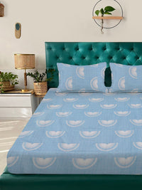 KLOTTHE Blue Geometric Printed Fitted 300TC Double King Bedsheet With 2 Pillow Cover