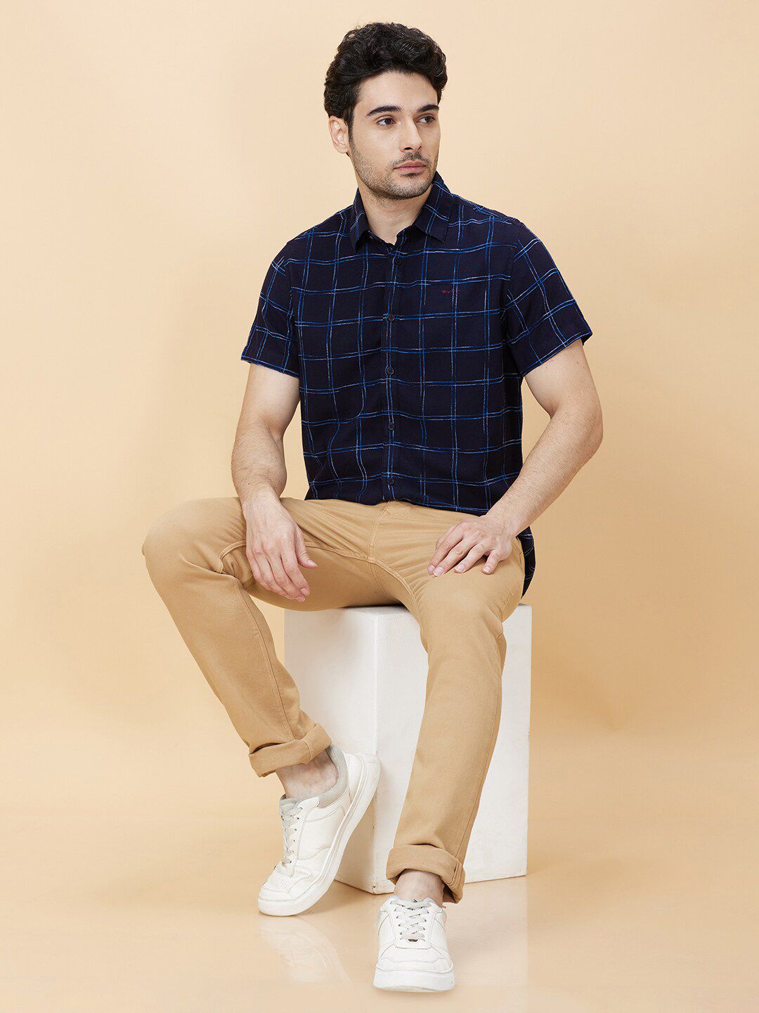 Being Human Slim Fit Windowpane Checks Spread Collar Short Sleeves Casual Shirt