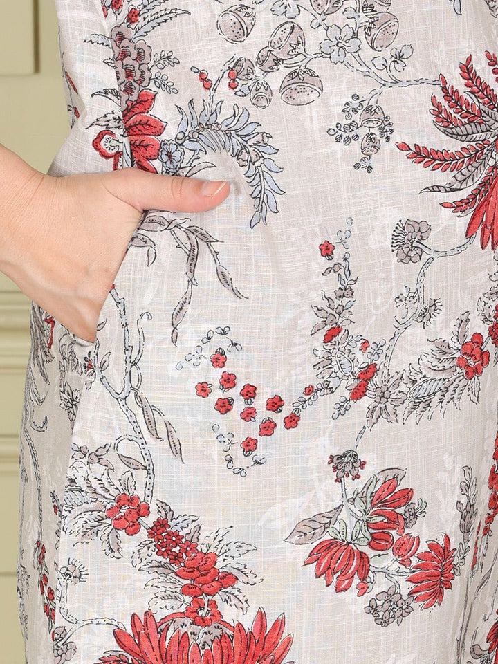 W Women Floral Printed Thread Work Kurta