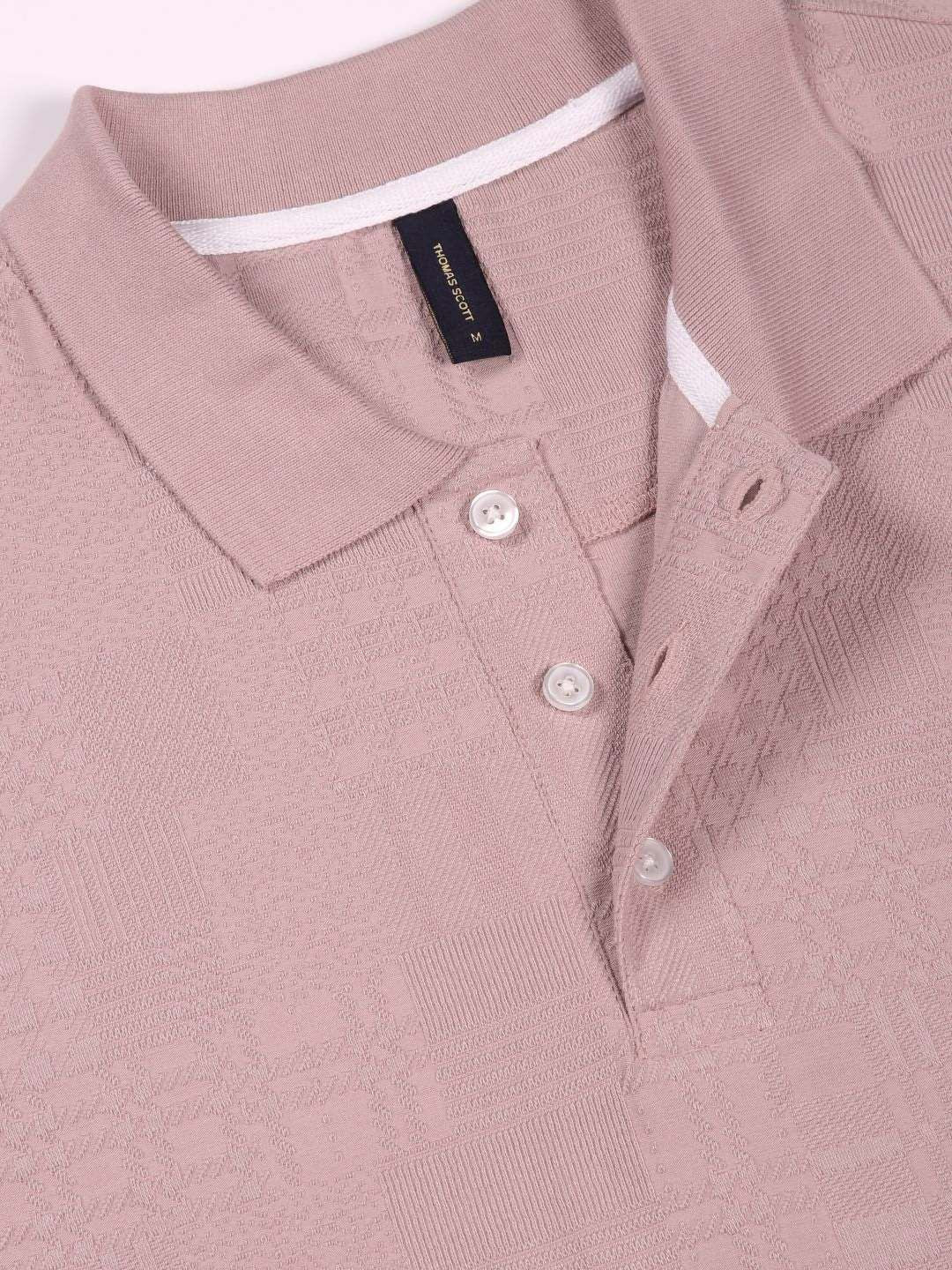 Thomas Scott Men Textured Polo Collar Regular Fit T-shirt