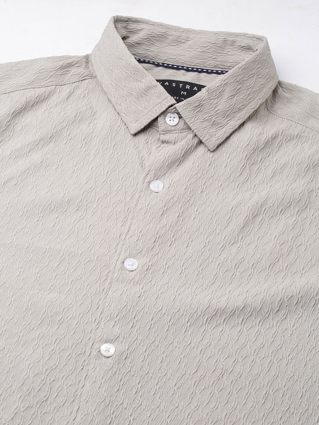 VASTRADO Ornate Cloud Men Grey Classic Relaxed Fit Self Design Jacquard Shirt