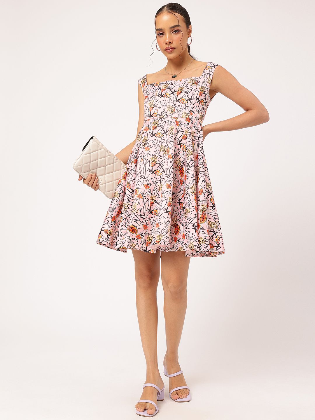 DressBerry Garden Glam Floral Print Satin-Finish A-line Dress
