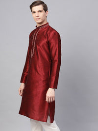 SOJANYA Men Maroon Yoke Design Straight Kurta