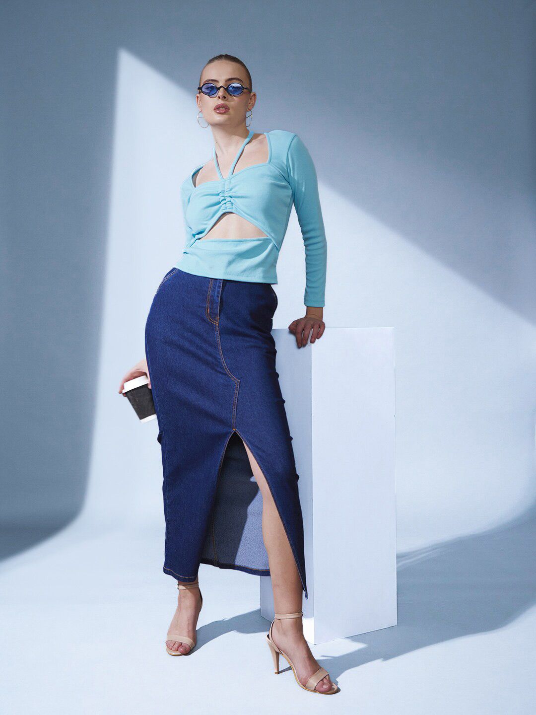 STREET 9 Round Neck Long Sleeves Cut Out Top