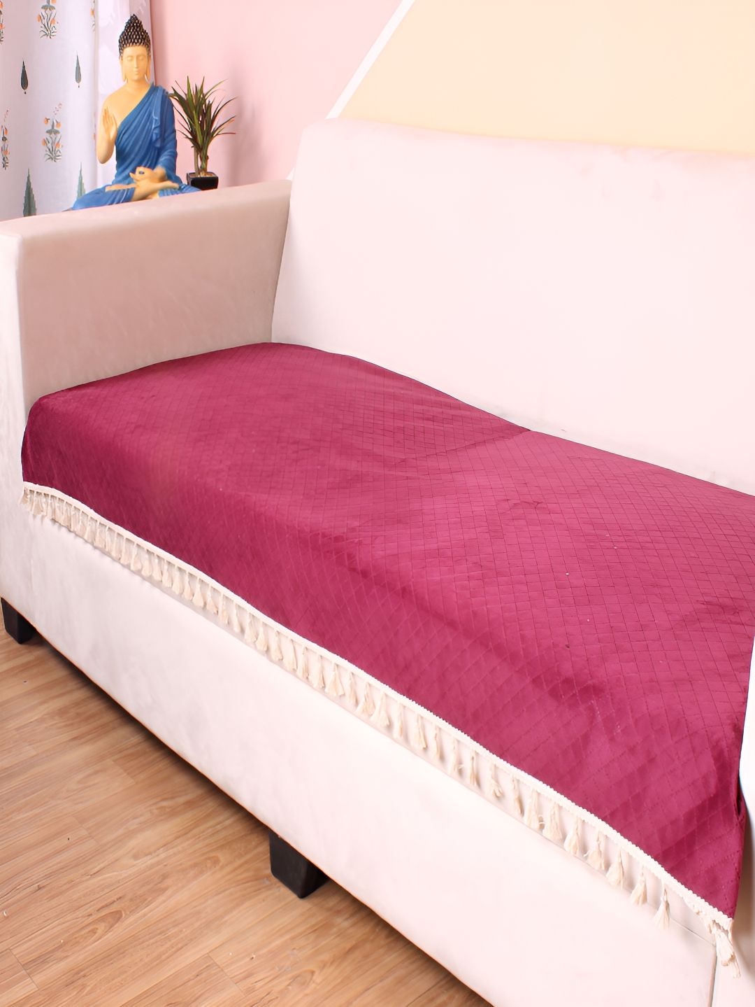 STITCHNEST Maroon & Beige Self Design 3 Seater Sofa Cover