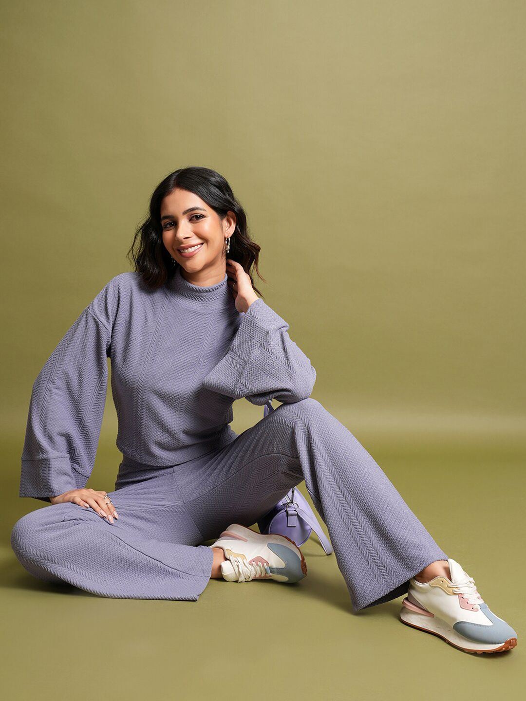 Tokyo Talkies High Neck Crop Top With Bootcut Trousers