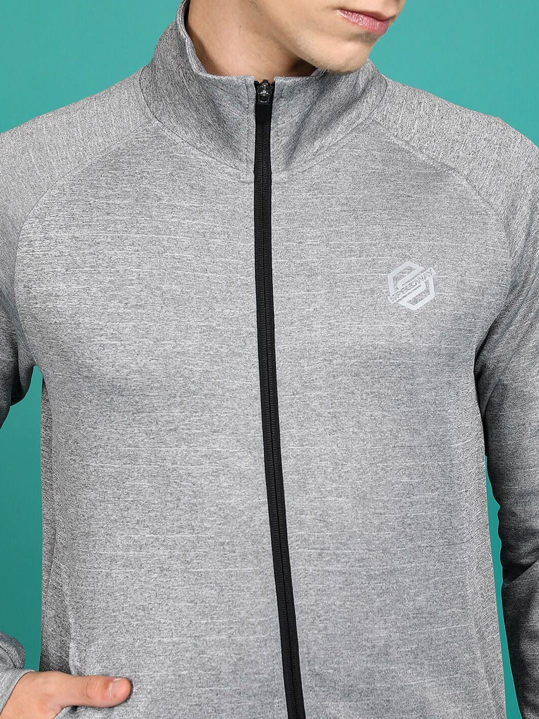 HIGHLANDER Grey Mock Collar Front-Open Sweatshirt
