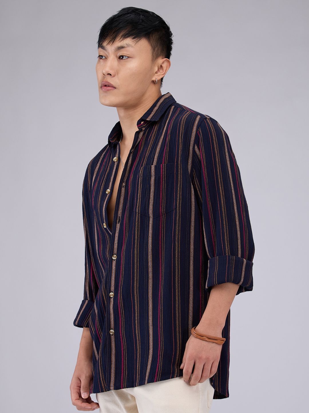 VASTRADO Men Classic Slim Fit Opaque Striped Casual Shirt