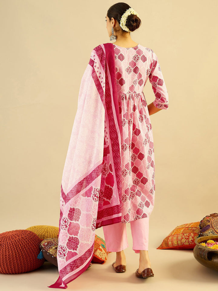 Indo Era Ethnic Motifs Printed Mirror Work Pure Cotton Kurta with Trouser And Dupatta