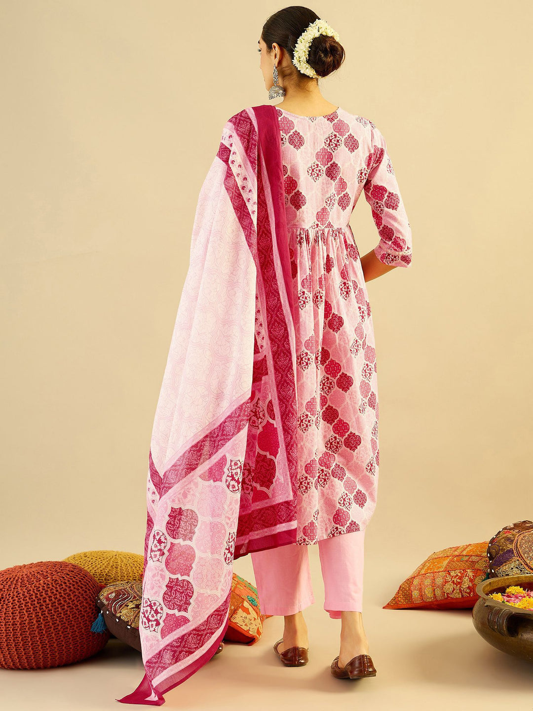Indo Era Ethnic Motifs Printed Mirror Work Pure Cotton Kurta with Trouser And Dupatta