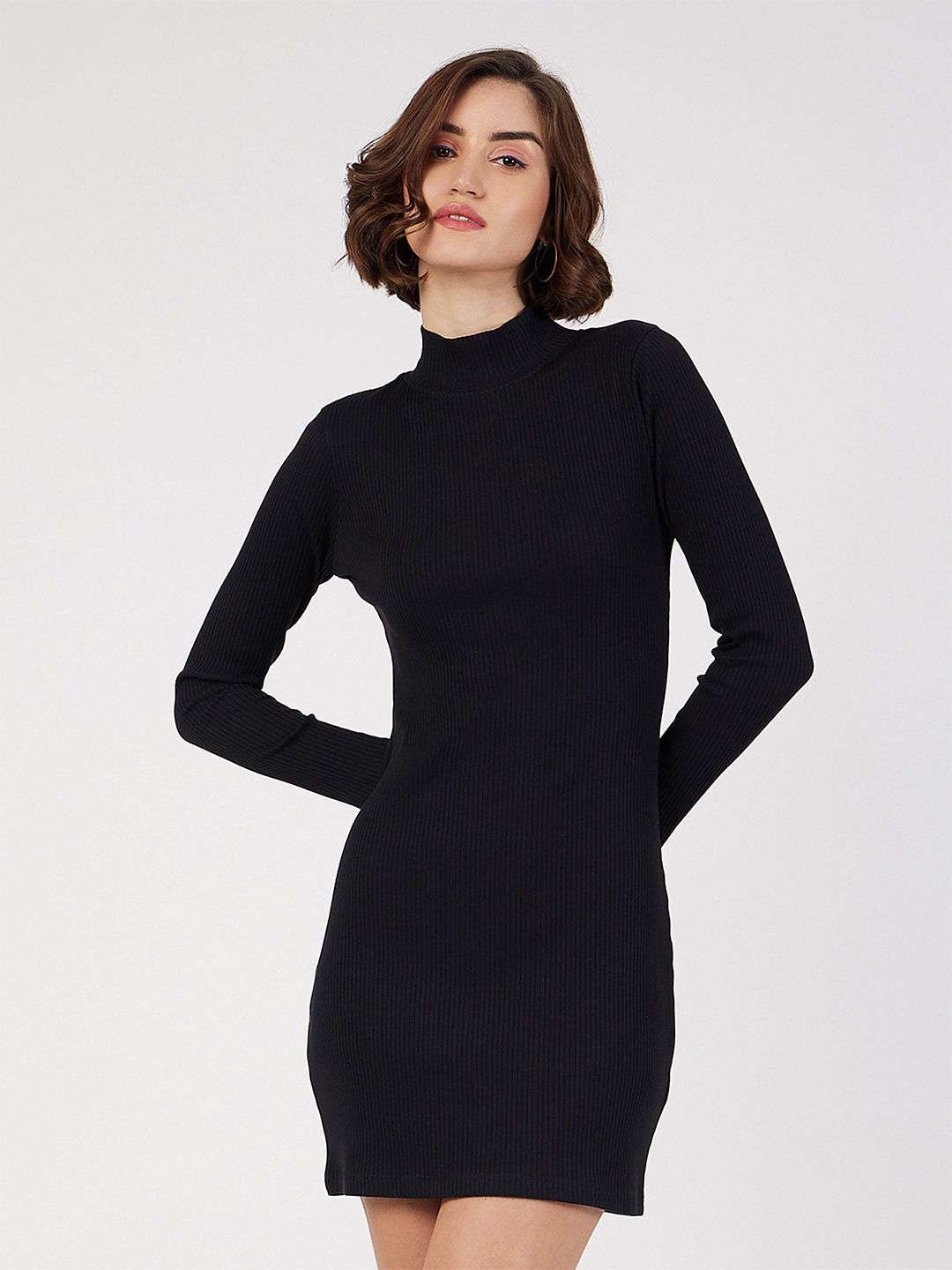 SASSAFRAS High Neck Mini Sheath Sweater Dress