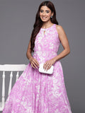Varanga Floral Printed Keyhole Neck Pure Cotton Anarkali Kurta with Palazzos