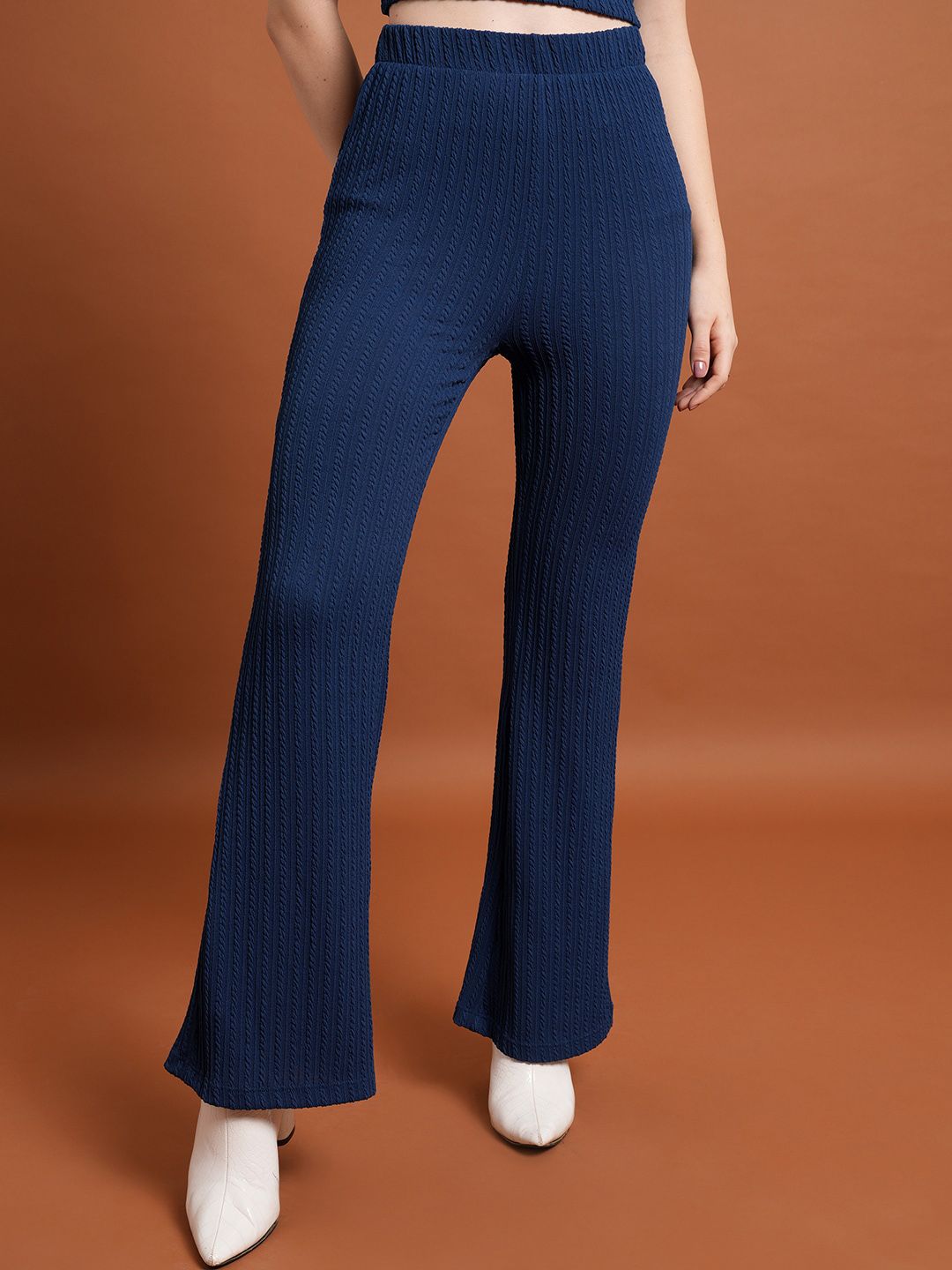 Tokyo Talkies Round Neck Crop Top & Flared Trousers