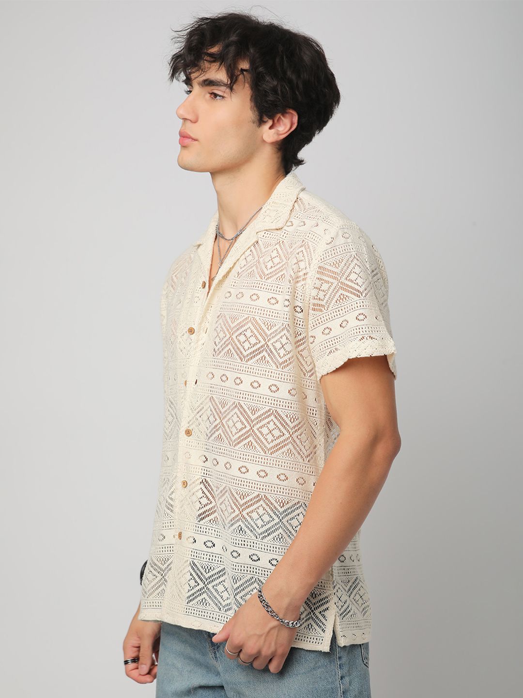 VASTRADO Men Classic Cuban Collar Ethnic Motifs Cotton Oversized Casual Shirt