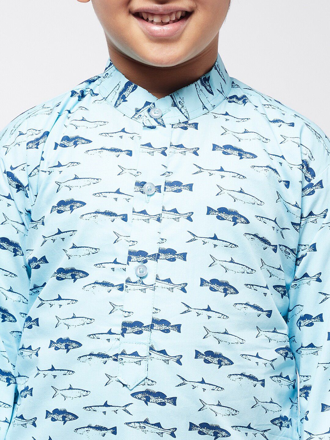 SOJANYA Boys Blue & Black Printed Mandarin Collar Straight Kurta