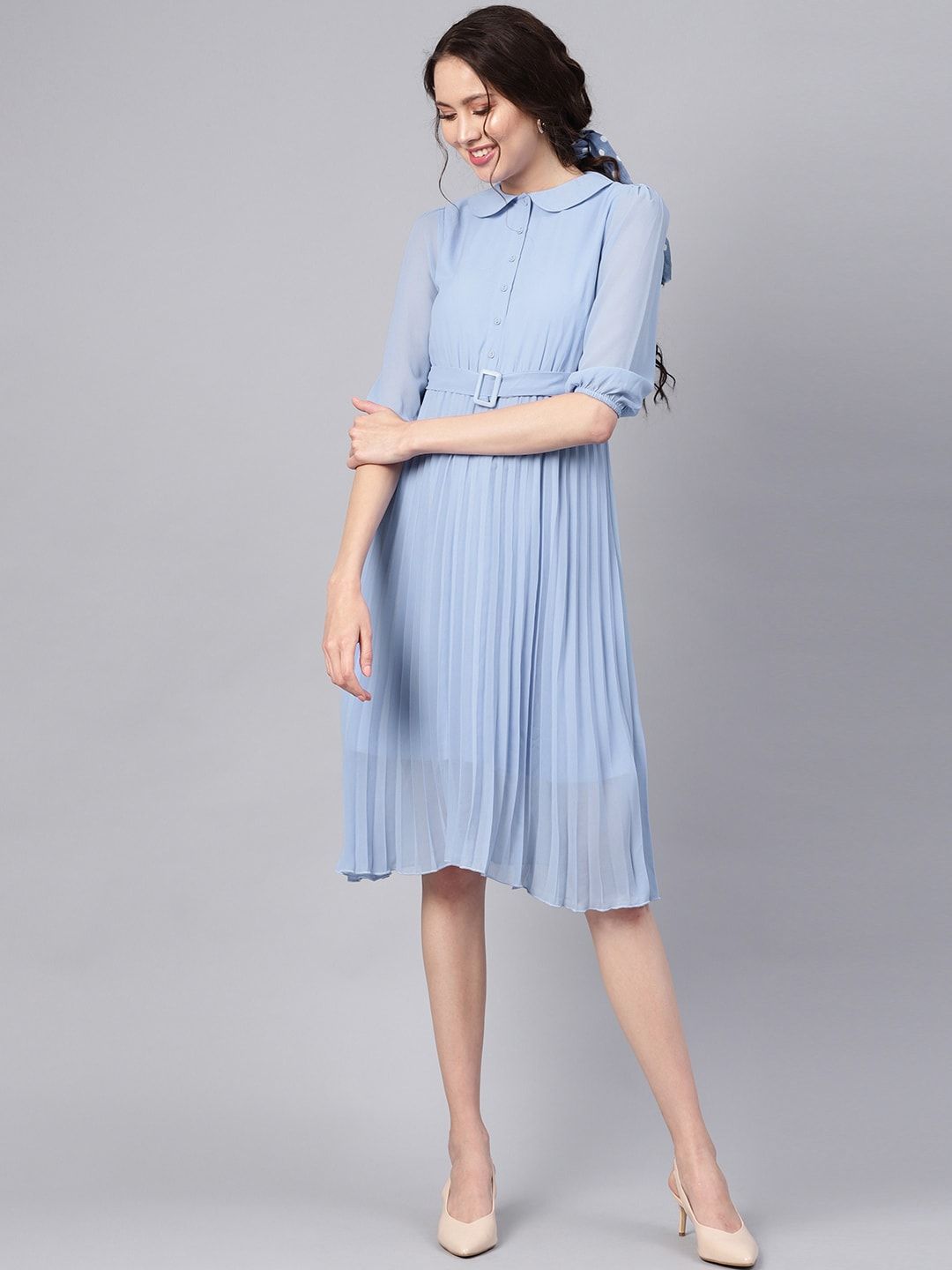 SASSAFRAS Sea Wash Peterpan Collar Pleated Dress