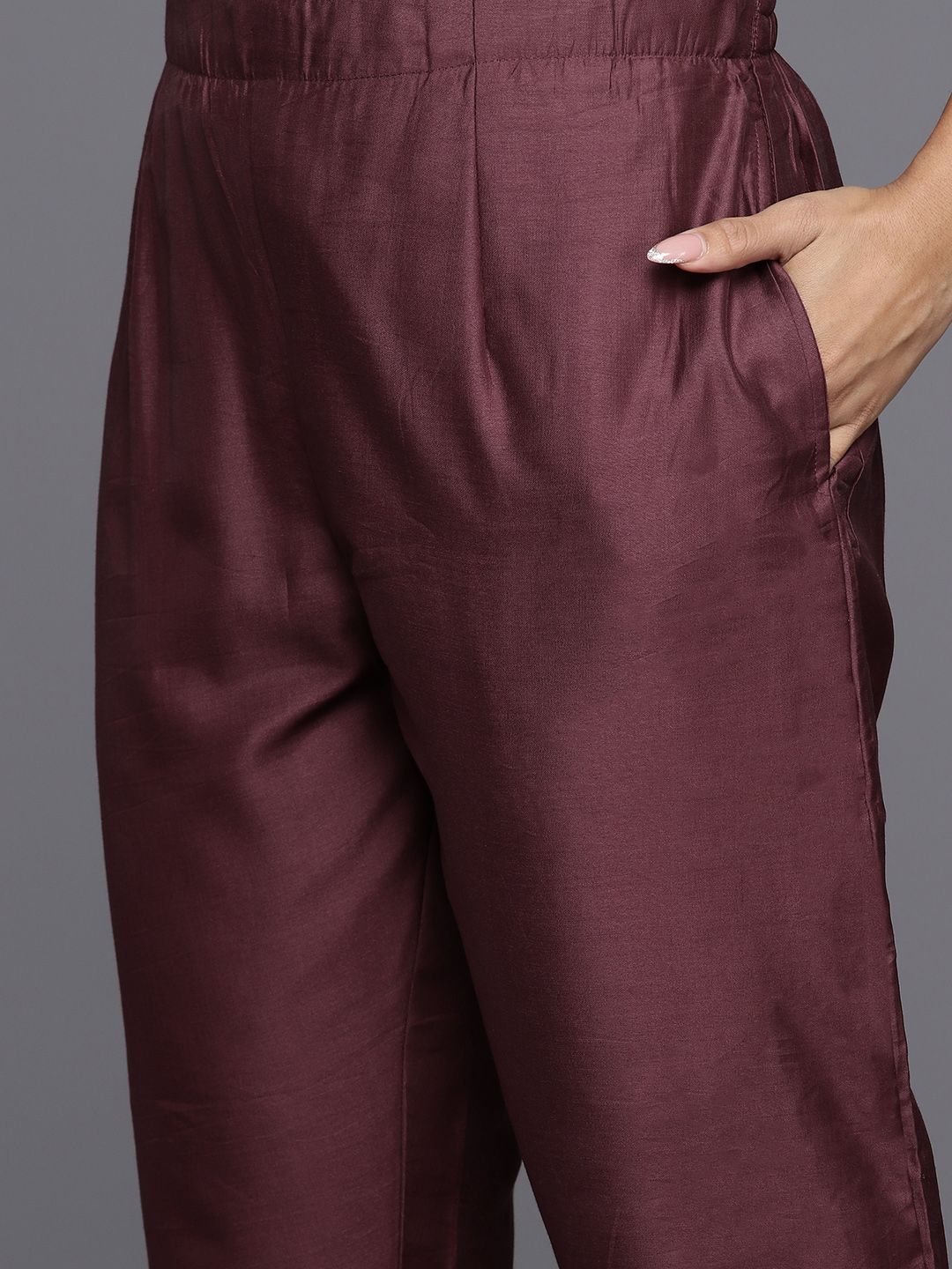 Libas Floral Yoke Design Regular Mirror Work Kurta With Trousers & With Dupatta