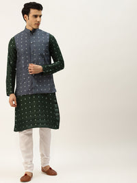 SOJANYA Kurta Self Design Lelaki Navy Blue dengan Jaket Churidar & Nehru