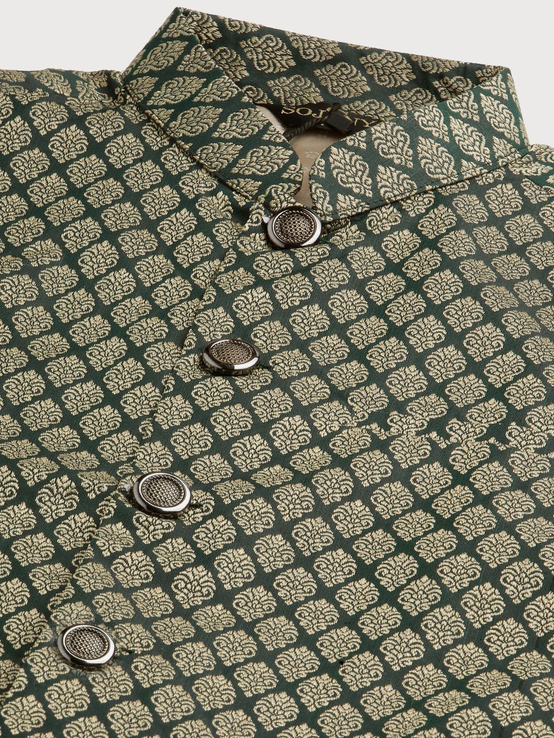 SOJANYA Kurta Motif Etnik Biru & Hijau Lelaki dengan Jaket Churidar & Nehru