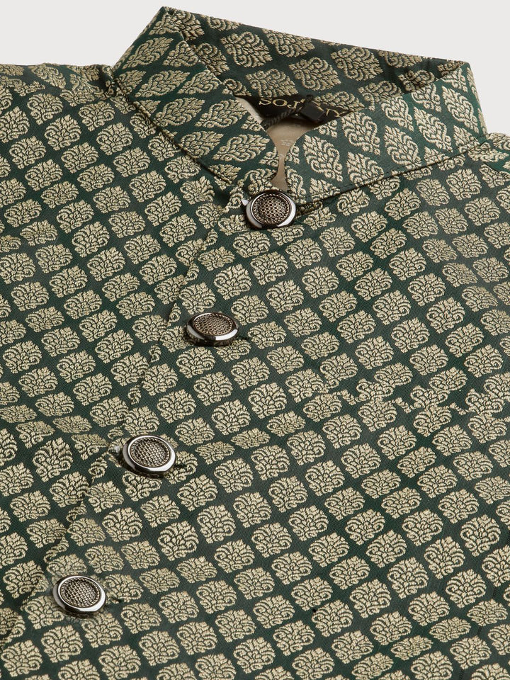 SOJANYA Kurta Motif Etnik Biru & Hijau Lelaki dengan Jaket Churidar & Nehru