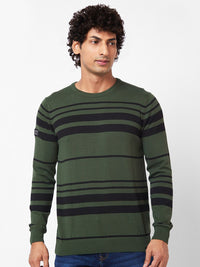 SPYKAR Striped Ribbed Cotton Pullover Sweater
