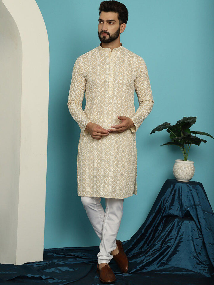 SOJANYA Motif Etnik Sulam Kurta Kapas Tulen dengan Churidar