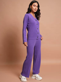 Tokyo Talkies Relaxed Cardigan With Flared Pants Co-Ord