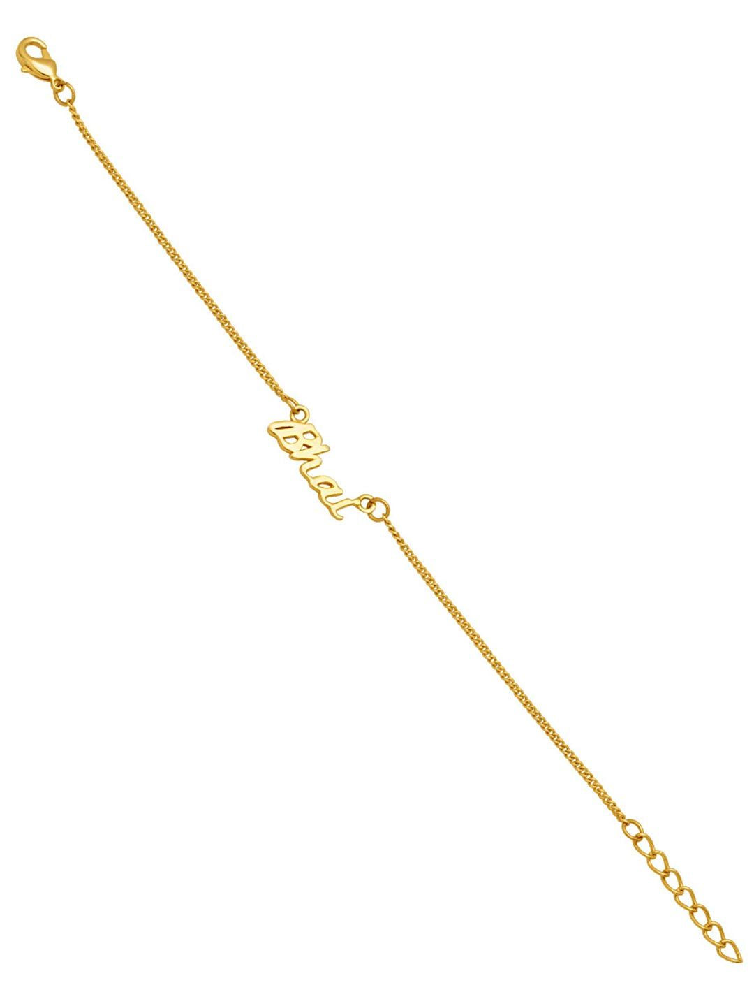 Voylla Gold-Toned Engraved with The Word 'Bhai' Rakhi Bracelet with Roli Chaawal Pack