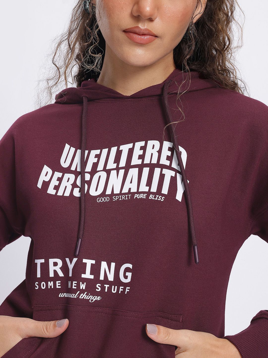 DressBerry Typo Trend Hooded Drop-Shoulder Sweatshirt