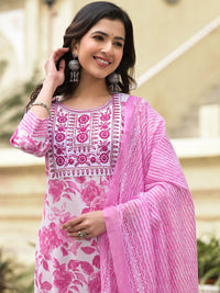 KALINI Floral Printed Embroidered Thread Work Straight Kurta With Trousers & Dupatta