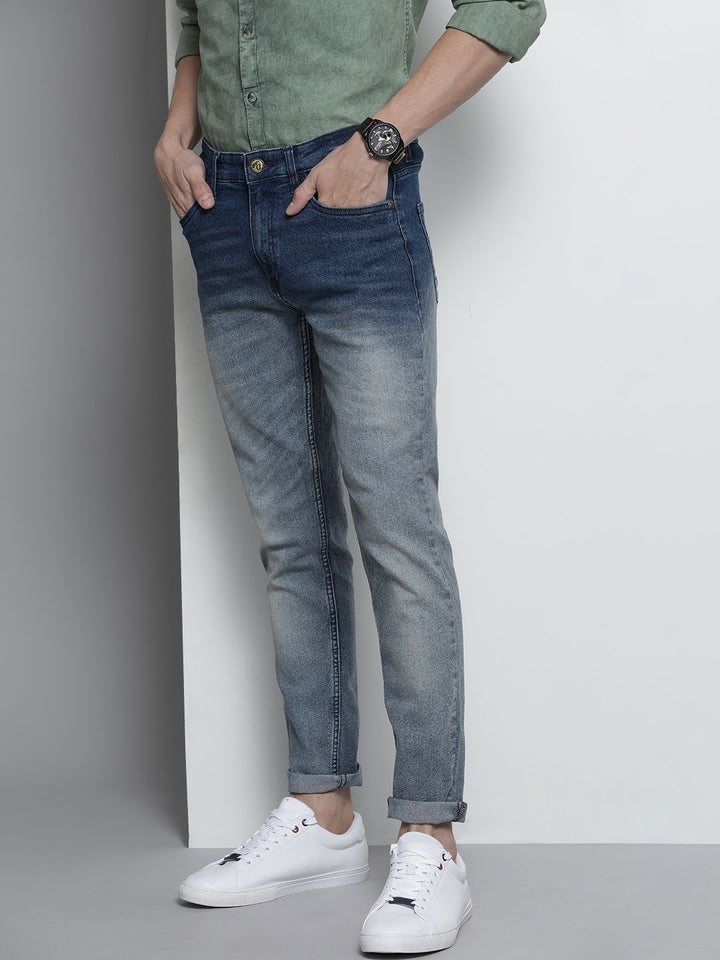 The Indian Garage Co Men Blue Slim Fit Light Fade Ombre Stretchable Jeans