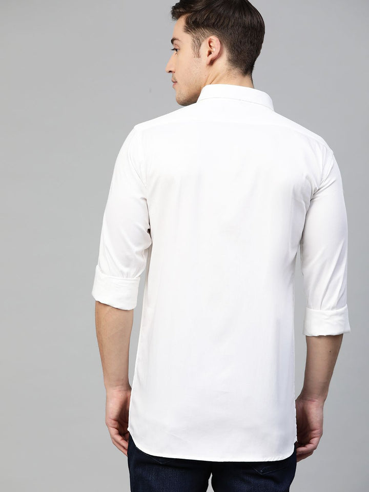 DENNISON Men White Smart Slim Fit Water & Stain Repellent Pure Cotton Solid Casual Shirt