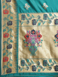 Saree mall Green & Navy Blue Woven Design Zari Silk Blend Sarees