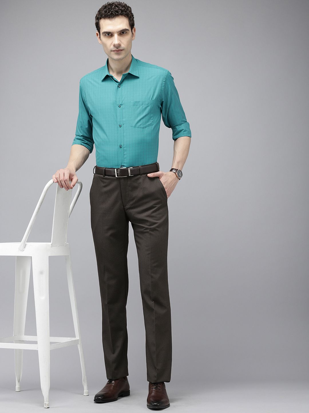 Park Avenue Men Checked Formal Trousers