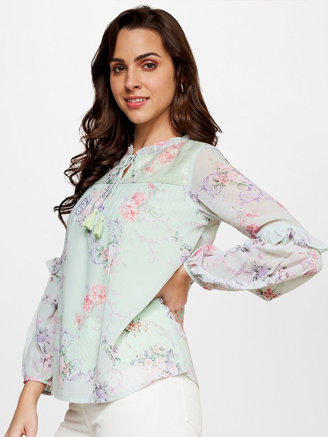 AND Puff Sleeve Floral Printed Top