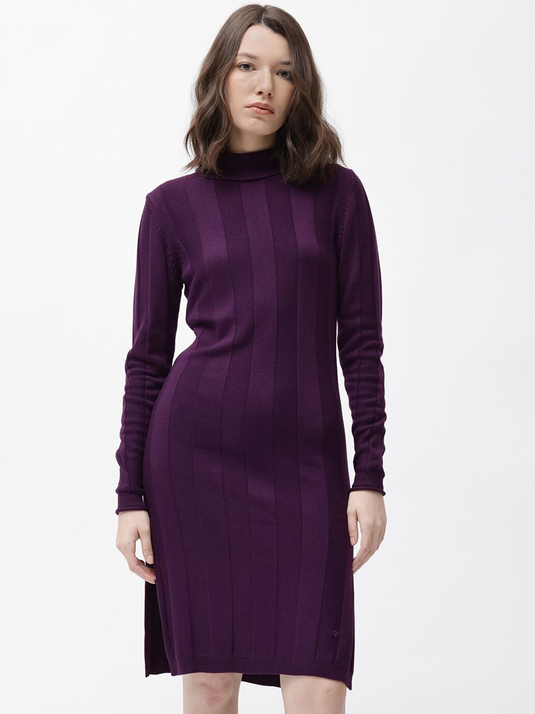 RAREISM Striped Mock Neck Long Sleeves Jumper Dress