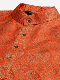 SOJANYA Men Orange Ethnic Motifs Kurta with Churidar & Nehru Jacket