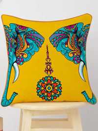 STITCHNEST Yellow & Blue Set of 5 Floral Velvet Square Cushion Covers