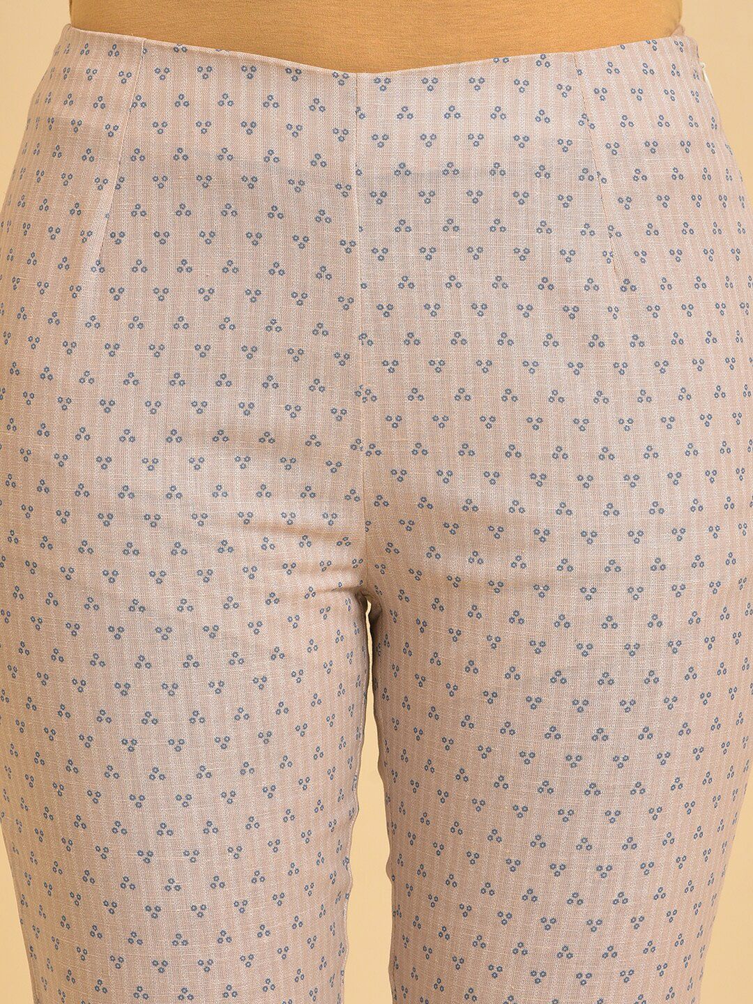 W Women Beige Printed Slim Fit Cigarette Trousers