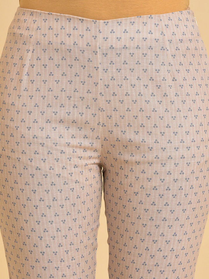 W Women Beige Printed Slim Fit Cigarette Trousers